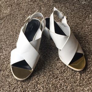 White Block Heels with Gold Toes